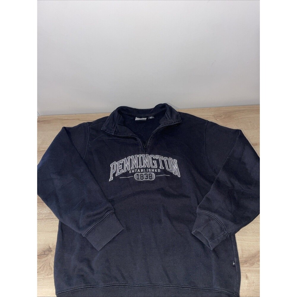 Pennant Pennington Sweatshirt L Black Quarter Zip College Preppy Old Money Y2K